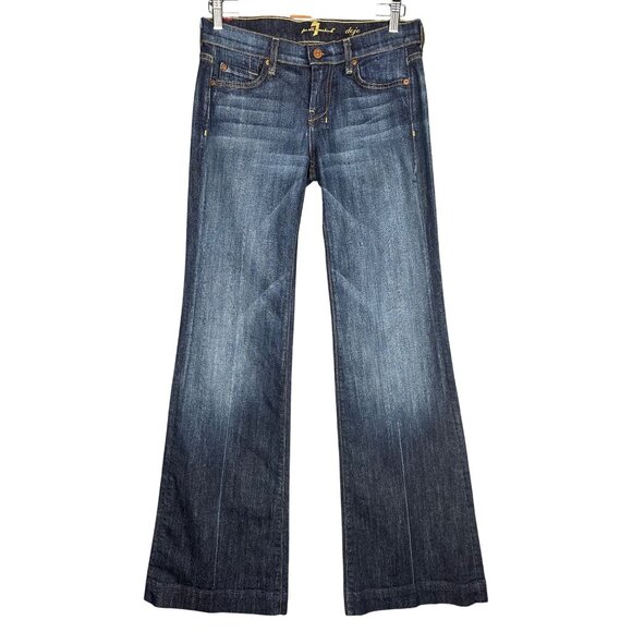 7 For All Mankind Dojo Womens Jeans Size 26x32 Low Rise Flare Stretch Boho - Picture 1 of 10